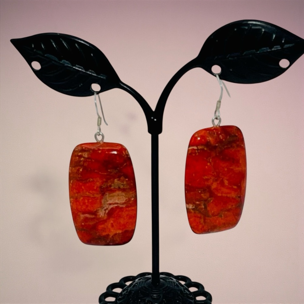 Handcrafted Red Jasper Rectangular Stone Pierced … - image 2